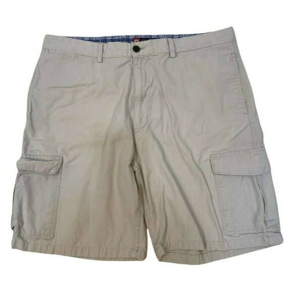 Chaps Mens Cargo Pockets Cotton Shorts 38x10 Light Tan Beige Flat Front Button - Picture 1 of 10